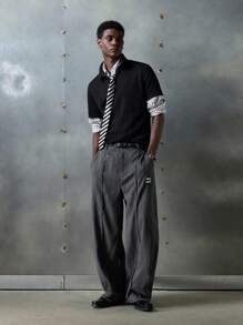 NEON BLANC Men Street Fashion Woven Vertical Striped Long Pants, Fall - Black - View 5