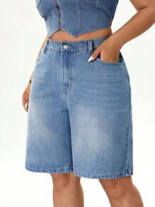 SHEIN ICON 大码休闲水洗阔腿牛仔短裤