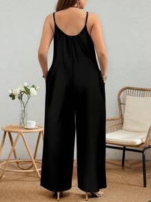 EMERY ROSE 大码女式休闲纯黑色阔腿连体裤，宽松款式，适合夏季度假