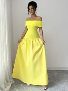 Rafferiza 女士露肩纯色长裙，优雅