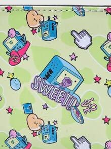 Adventure Time X ROMWE 1 件休闲时尚彩色星形字母游戏机卡通人物印花钱包 - 青檸色 - 查看 5