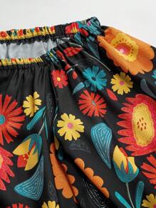 SOLERSUN Camisa de mujer talla grande con estampado floral a rayas para vacaciones, de corte informal para primavera/verano, con hombros descubiertos