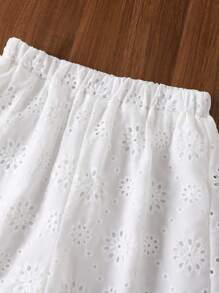 Tweens Mädchen weiße stickerei Hohlblume Wellen-Saum lässige Hose