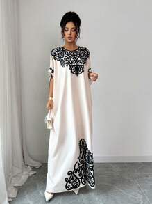 Elenzga Elegantes, locker sitzendes Kleid für Damen mit Placement-Muster