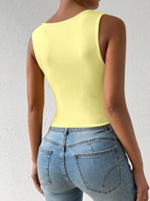 SHEIN Unity Square Neck Sleeveless Tank Top,Summer,Basic Going Out Tank Top,Vacation,Office - Yellow - View 2