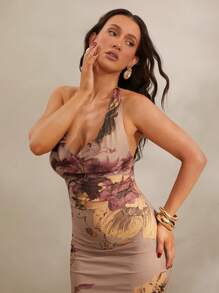 Silquee 夏季女式花卉印花紧身长款度假连衣裙，女式夏装，女式夏装，女式度假连衣裙，女式度假连衣裙，海滩度假连衣裙，适合约会之夜、女生派对、生日派对、夜总会、派对节、派对、休闲日常穿着， - 彩色 - 查看 3