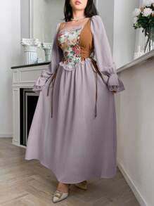 Feyla 女士长袖简约优雅长裙，适合夏季 - 淺灰紫 - 查看 4