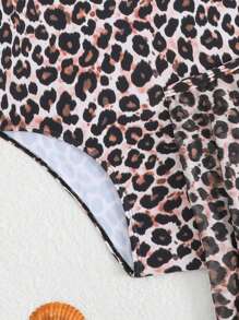 SHEIN Girl Teens' Mermaid Scale Print One-Piece Swimsuit With Mesh Skirt