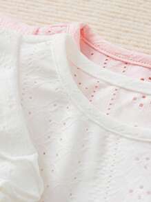 Newborn Baby Girl Summer Simple Cute Solid Color Elastic Knitted Snap Crotch Bodysuit 2pcs Set - Multicolor - View 5