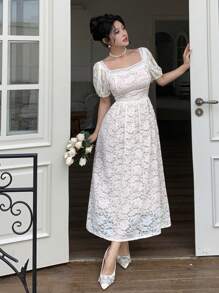 Modelyn Đầm midi thắt eo ren lãng mạn cho nữ, thanh lịch và thời trang - trắng - Xem 4