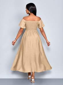 SOLERSUN Women's Elegant Resort Dress With Bateau Neckline And Slim Fit, Suitable For Vacation, Daily Life And Dating - Apricot - View 3