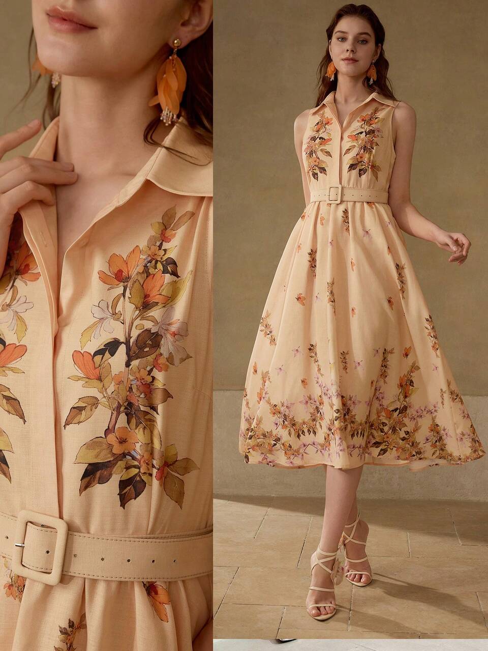 FLORAL PRINT BELTED DRESS