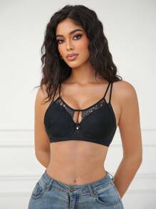 1pc Women Sexy Lace Stitching Elegant Underwire Bustier - Black - View 5