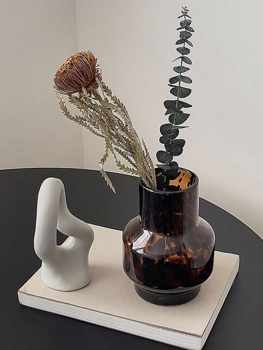 1 件简约优雅豹纹玻璃花瓶，可放置干花或鲜花，适合客厅或餐厅装饰家居装饰