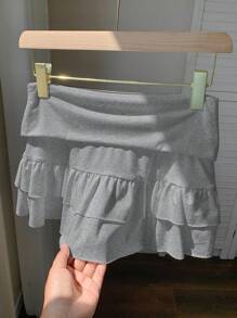 Comfortcana Women Black Velvet Cute Ruffle Layered Mini Skirt For Winter Party - Grey - View 5