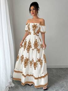 Elenzga 休闲 - 度假休闲露肩蝴蝶结背心连衣裙 - 白色 - 查看 4