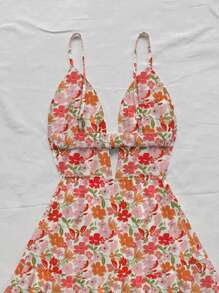 Soleia Vestido casual de mujer de cuello en V con abertura, espalda abierta y bajo con volantes, adecuado para el verano y las vacaciones - Multicolor - Ver 3
