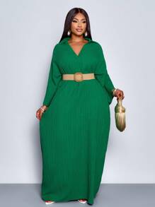 SOLERSUN Women's Fashionable V Neck Loose Batwing Sleeve Dress For Holiday Maxi Women Outfit - Green - View 5