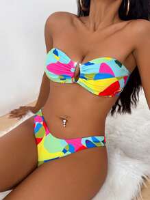 SHEIN Swim Conjunto de bikini sexy con estampado geométrico para mujer