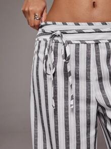 TRNVIE 女士休闲低腰条纹印花宽松阔腿长裤，简约系带腰部休闲夏季