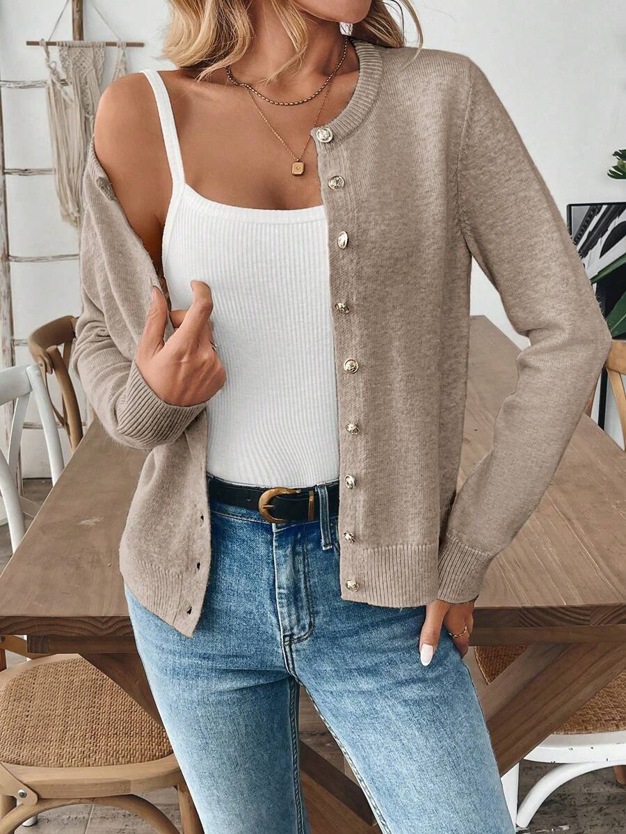 Franclia 女士素色简约长袖开衫，适合日常穿着