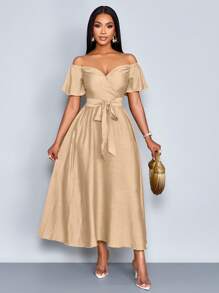 SOLERSUN Women's Elegant Resort Dress With Bateau Neckline And Slim Fit, Suitable For Vacation, Daily Life And Dating - Apricot - View 7