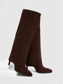 CUCCOO SZL Cuccoo 尖头高筒细跟过膝长靴，性感女士骑士靴 - 咖啡棕 - 查看 4