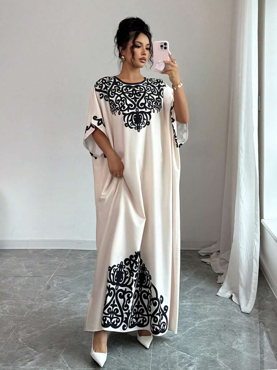 Elenzga Elegantes, locker sitzendes Kleid für Damen mit Placement-Muster