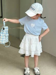 SHEIN Little Byeori Mädchen Lässig Set aus Kurzarm T-Shirt und Mini-Rock - Verschiedenfarbig - Übersicht 3