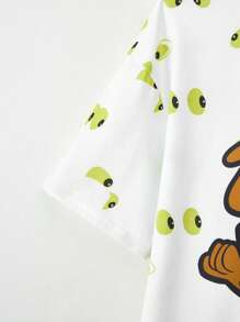 SCOOBY-DOO X SHEIN 青少年男孩卡通眼睛图案白色休闲百搭短袖 T 恤和黑色宽松短裤套装，夏季 - 黑與白 - 查看 4