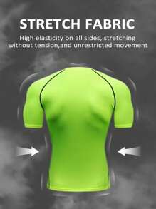 Manfinity Sport Corelite 男式蜘蛛网印花圆领插肩袖无袖夏季运动T恤健身服跑步T恤和背心修身衬衫圆领 - 綠色 - 查看 2