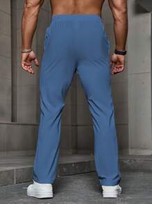 Manfinity Homme Pantalones casuales de verano para hombres de unicolor, con cintura elástica, cordón y bolsillos