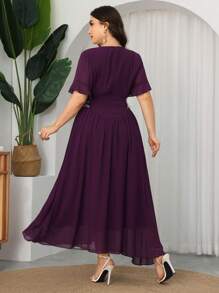 Modelyn Plus Size Elegant Chiffon Bell-Sleeve Cinched Waist Waist Dress, Suitable For Spring & Summer - Purple - View 2