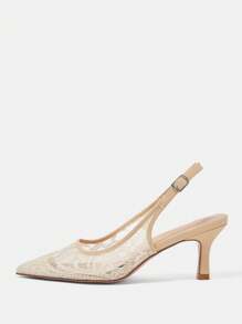 CUCCOO HITCHD Giày nữ mùa hè mới thêu ren gót nhọn thanh lịch lãng mạn lưới ren màu mơ Giày cao gót nữ Giày cao gót hở mũi Giày cô dâu Hẹn hò Trang phục thanh lịch Mùa cưới Bữa tối - Màu be - Xem 8