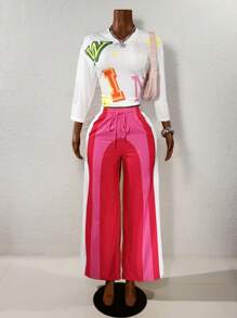 BamGleam Pantaloni casual con vita in vita coulisse e contrasto di colore, adatto per uso esterno