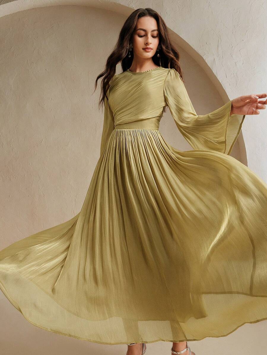 Anewsta Vestido de mujer de manga larga, elegante y versátil para ir al trabajo, primavera y otoño - Mostaza Amarilla - Ver 1