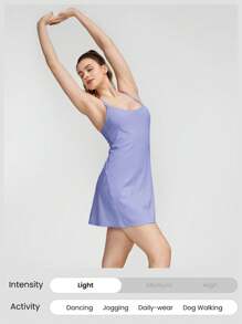 GLOWMODE FeatherFit™-Air Peekaboo方領口衛衣式口袋防滑活動短裙，內置短褲輕支撐低衝擊力春夏連衣裙 - 紫色 - 查看 7
