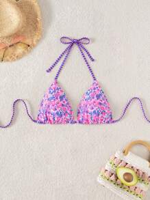 Swim Mod 1 件女士沙滩装可爱碎花细肩带露背比基尼上衣 - 彩色 - 查看 3