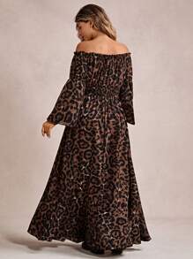 Freevana Vestido casual de talla grande con corte evasé, lazo delantero, volante en el dobladillo y abertura alta, estampado de leopardo, en estilo bohemio para otoño/invierno