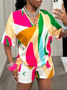 Slaydiva Women Two Pieces Outfits For Daily Wear Two Piece Set Women Women 2 Piece Sets Summer Colorful Tops For Women Tropical Two Piece Set 2 Piece Vacation Set Women/Fall Women Clothes/Plus Size Summer Clothes/Th Of July/Fourth Of July Women/Y2K/Streetwear Women/Country/Beach/Club/Teacher/Linen/Streetwear/European Summer/Summer Outfits For Women /Fashionable Clothes For Women/ - Hot Pink - View 5