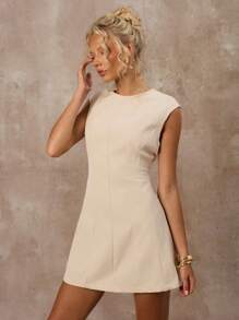 SHEIN Forever 21 春夏女士浪漫/舞会/正式/生日/90 年代服装/商务休闲女士/优雅/西部服装/外出/时尚/休闲/Y2K 服装/俱乐部/办公室/鸡尾酒会/复古/紧身/狂欢服装节日/有趣/优雅/老钱/街头服饰/度假服装/乡村音乐会服装/工作服/端庄/春假/单身女郎服装/音乐会/坏人/基本款/毕业/ A 字裙/短款/黑色迷你裙 - 杏色 - 查看 4