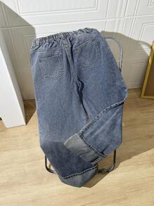 SHEIN Teen Boy Fashion Casual Vintage Y2k Folded Toe Design Blue Washable Comfortable And Loose-Fitting Straight-Leg Jeans For Teen Boy Clothes Boys Soft Dailywear And Teen Boy Summer And Spring Rave Outfits Festival And Beach Outfits Clothes