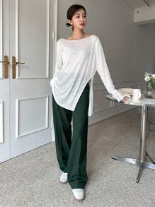 DAZY 纯色开叉下摆透视 T 恤 - 白色 - 查看 5