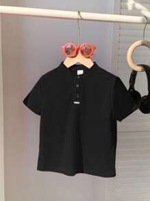 Áo thun polo tay ngắn màu trơn thoải mái cho bé trai mặc thường ngày, thích hợp cho mùa xuân và mùa hè, thích hợp cho mùa hè, mùa xuân, tuyệt vời cho hoạt động ngoài trời, trường học, phong cách đường phố, tiệc tùng và mặc thường ngày, hiệu suất cao - màu đen - Xem 3