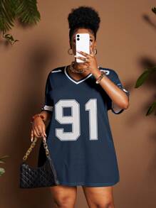 Maweii Women Plus Size V-Neck Mesh Blue No. 91 Pullover - Multicolor - View 3