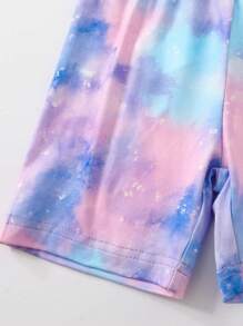 2pcs Girls Casual & Comfortable Tie-Dye Printed Cami & Shorts Set