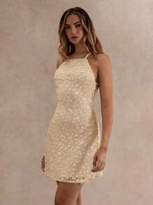 Glamine 女式夏季纯色亮片装饰吊带裙 - 杏色 - 查看 5