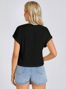 EMERY ROSE Camiseta de manga murciélago de cuello redondo