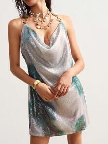 Bohemela 女式针织亮片面料低胸迷你连衣裙 - 綠色 - 查看 1