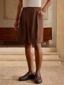 Manfinity BRENVOR Men's Summer New Pleated Loose 5 Point Bermuda Shorts - Redwood - View 4